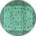 Round Machine Washable Persian Turquoise Traditional Area Rugs, wshtr2609turq