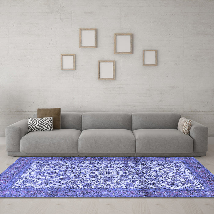Machine Washable Persian Blue Traditional Rug in a Living Room, wshtr2609blu