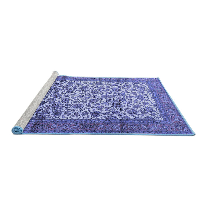 Sideview of Machine Washable Persian Blue Traditional Rug, wshtr2609blu