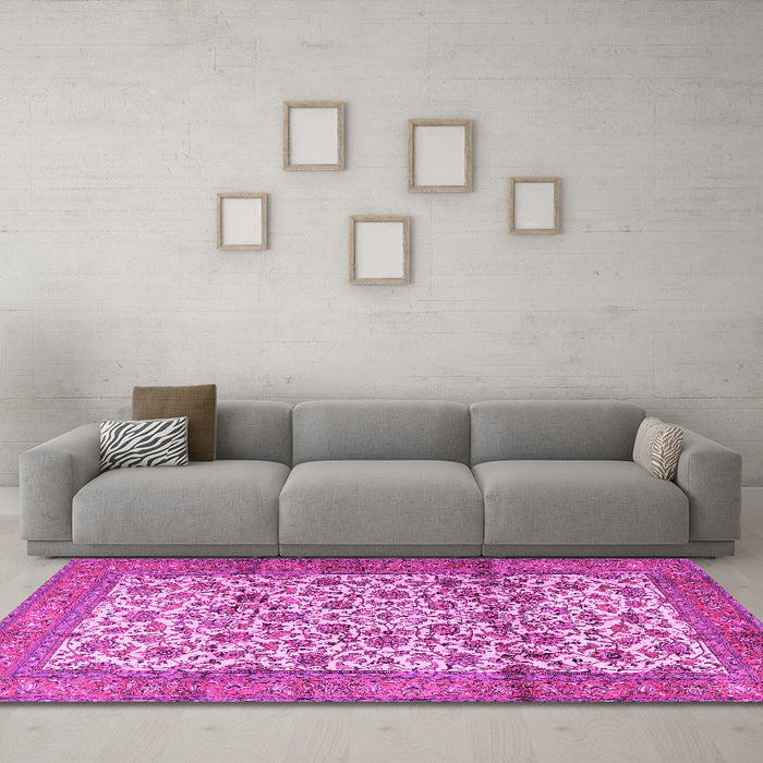 Machine Washable Persian Pink Traditional Rug in a Living Room, wshtr2609pnk