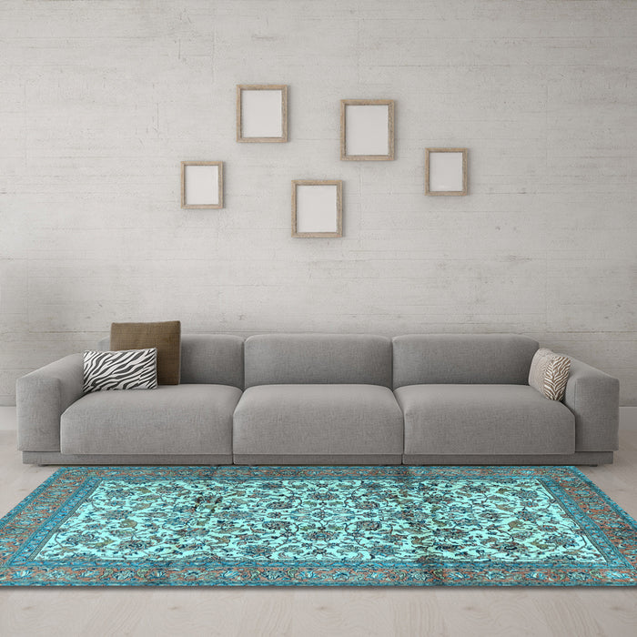 Machine Washable Persian Light Blue Traditional Rug in a Living Room, wshtr2609lblu