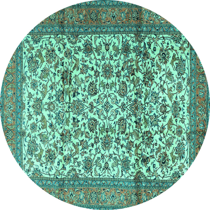 Round Persian Turquoise Traditional Rug, tr2609turq