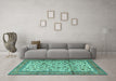 Machine Washable Persian Turquoise Traditional Area Rugs in a Living Room,, wshtr2609turq