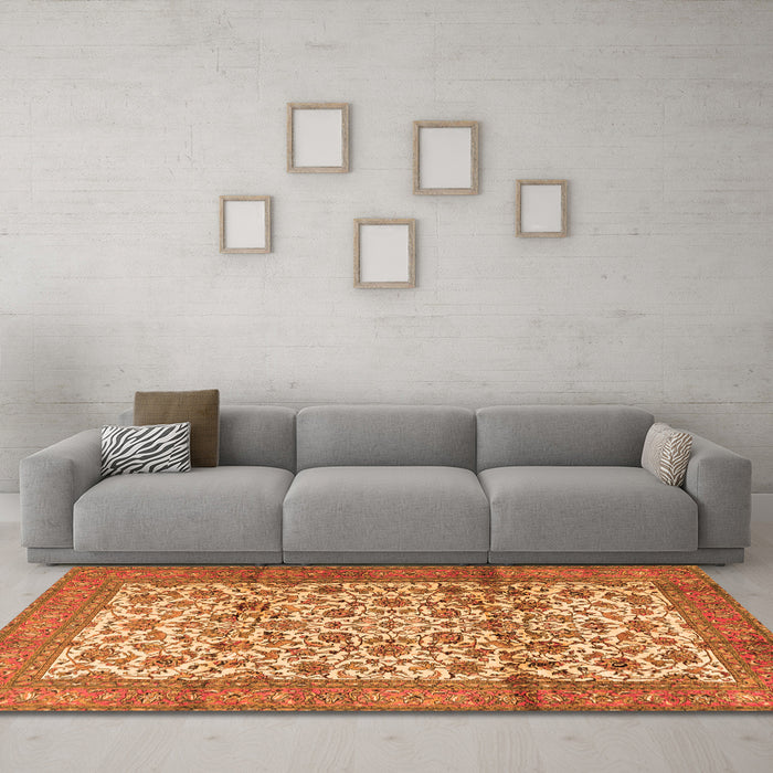 Machine Washable Persian Orange Traditional Area Rugs in a Living Room, wshtr2609org