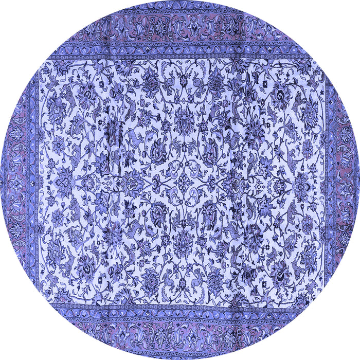 Round Machine Washable Persian Blue Traditional Rug, wshtr2609blu