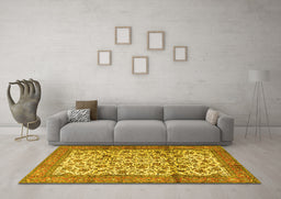 Machine Washable Persian Yellow Traditional Rug in a Living Room, wshtr2609yw