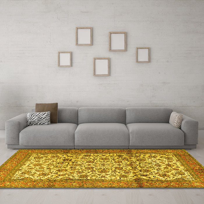 Machine Washable Persian Yellow Traditional Rug in a Living Room, wshtr2609yw
