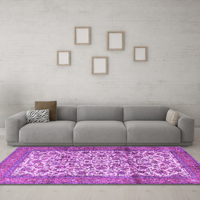 Machine Washable Persian Purple Traditional Area Rugs in a Living Room, wshtr2609pur
