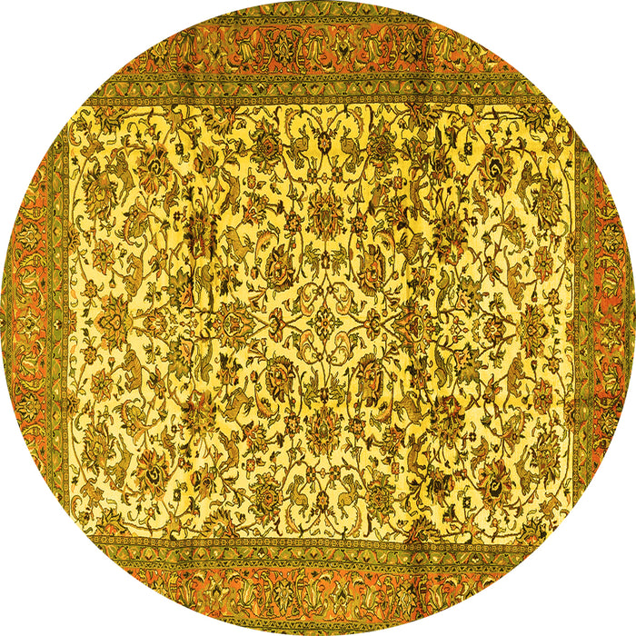 Round Machine Washable Persian Yellow Traditional Rug, wshtr2609yw