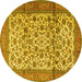 Round Machine Washable Persian Yellow Traditional Rug, wshtr2609yw