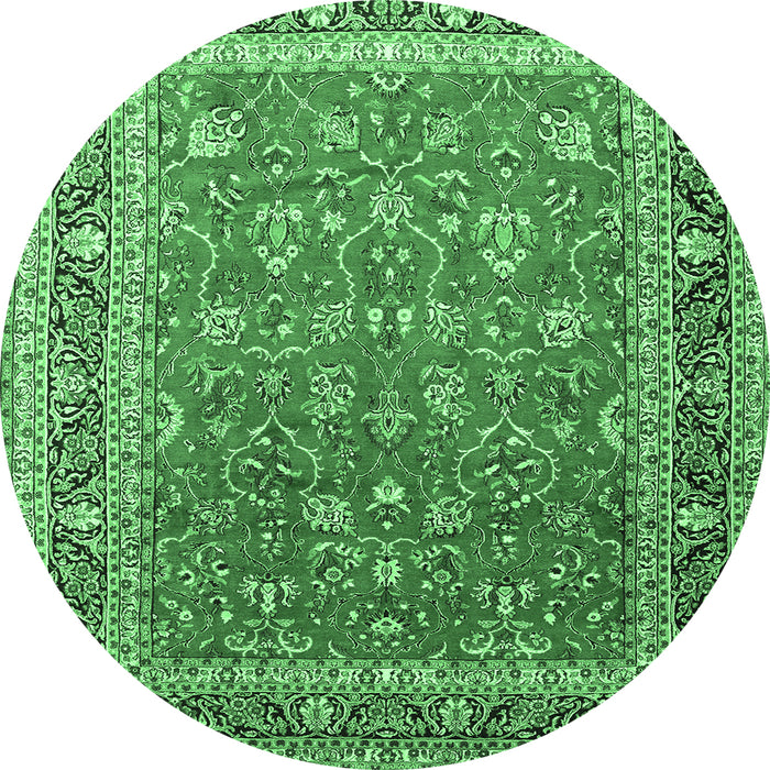 Round Machine Washable Persian Emerald Green Traditional Area Rugs, wshtr260emgrn