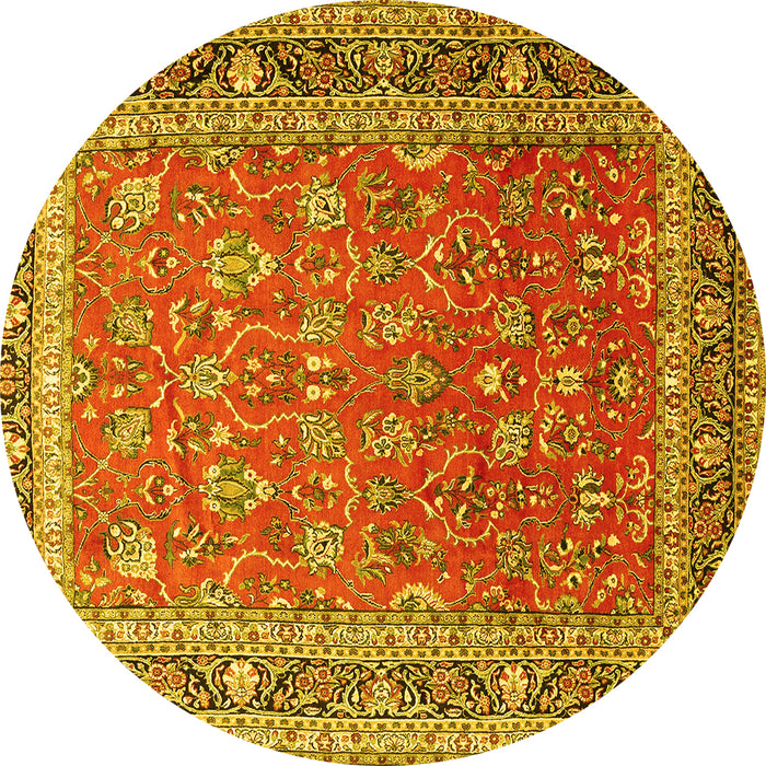 Round Persian Yellow Traditional Rug, tr260yw