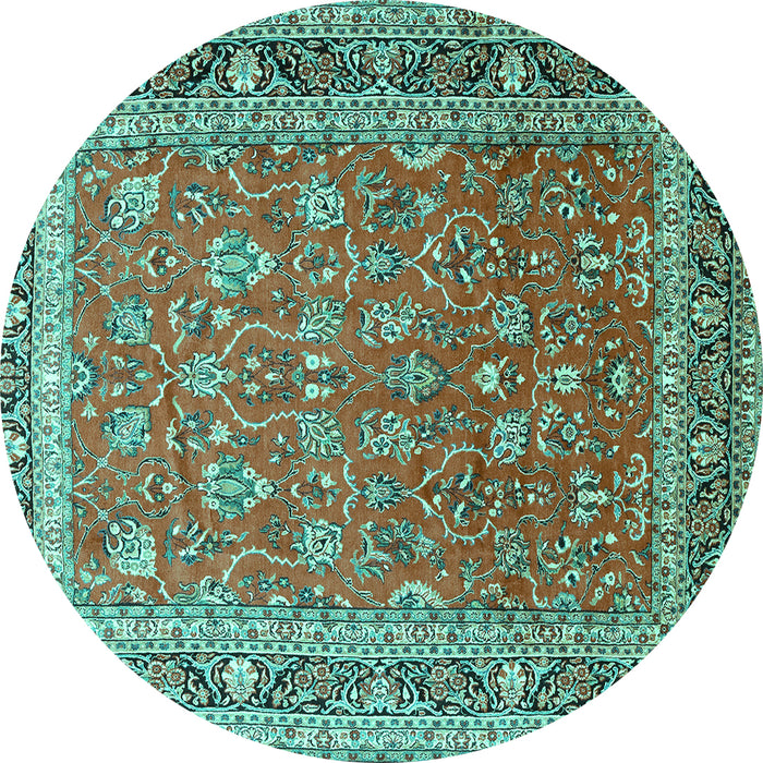 Round Machine Washable Persian Turquoise Traditional Area Rugs, wshtr260turq