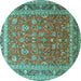 Round Machine Washable Persian Turquoise Traditional Area Rugs, wshtr260turq