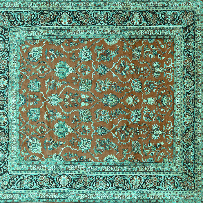 Square Machine Washable Persian Turquoise Traditional Area Rugs, wshtr260turq