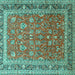 Square Machine Washable Persian Turquoise Traditional Area Rugs, wshtr260turq