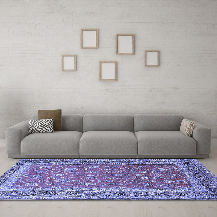 Machine Washable Persian Blue Traditional Rug in a Living Room, wshtr260blu
