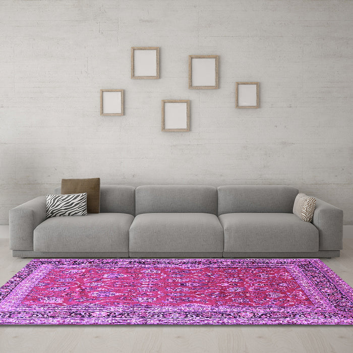 Machine Washable Persian Purple Traditional Area Rugs in a Living Room, wshtr260pur