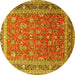 Round Machine Washable Persian Yellow Traditional Rug, wshtr260yw