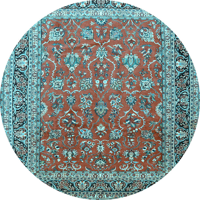 Round Machine Washable Persian Light Blue Traditional Rug, wshtr260lblu
