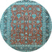 Round Machine Washable Persian Light Blue Traditional Rug, wshtr260lblu