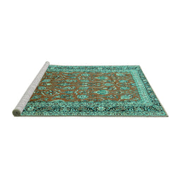 Sideview of Machine Washable Persian Turquoise Traditional Area Rugs, wshtr260turq
