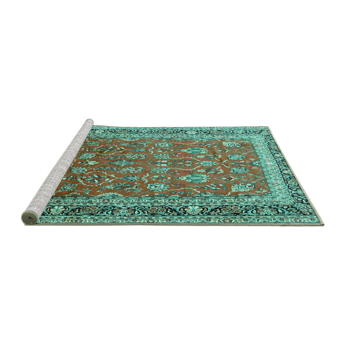 Sideview of Machine Washable Persian Turquoise Traditional Area Rugs, wshtr260turq