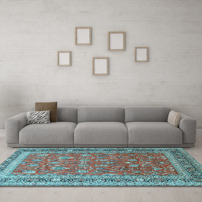 Machine Washable Persian Light Blue Traditional Rug in a Living Room, wshtr260lblu