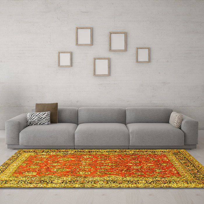 Machine Washable Persian Yellow Traditional Rug in a Living Room, wshtr260yw