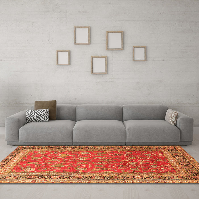 Machine Washable Persian Orange Traditional Area Rugs in a Living Room, wshtr260org