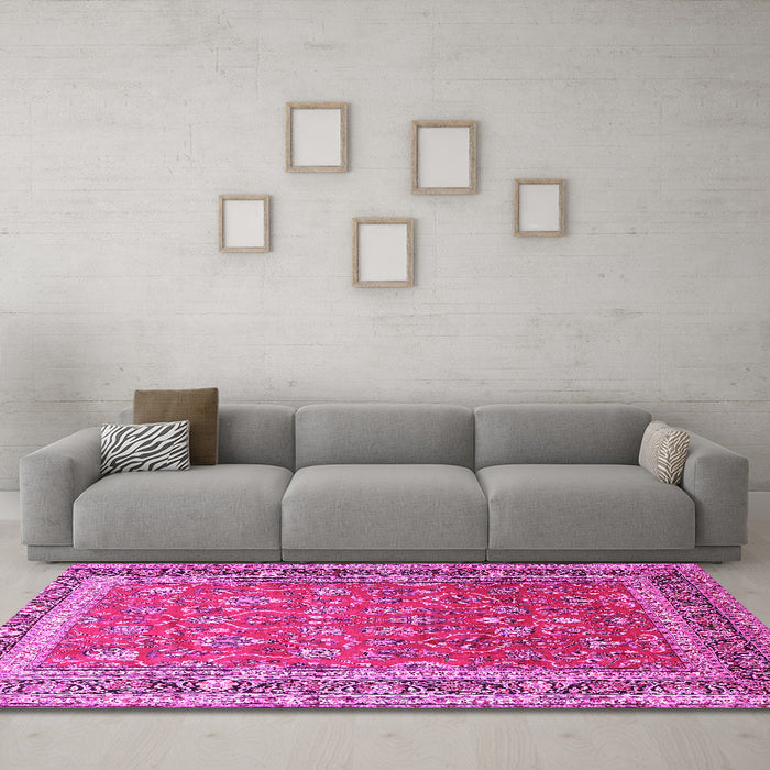 Machine Washable Persian Pink Traditional Rug in a Living Room, wshtr260pnk