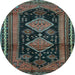 Round Machine Washable Persian Light Blue Traditional Rug, wshtr2610lblu