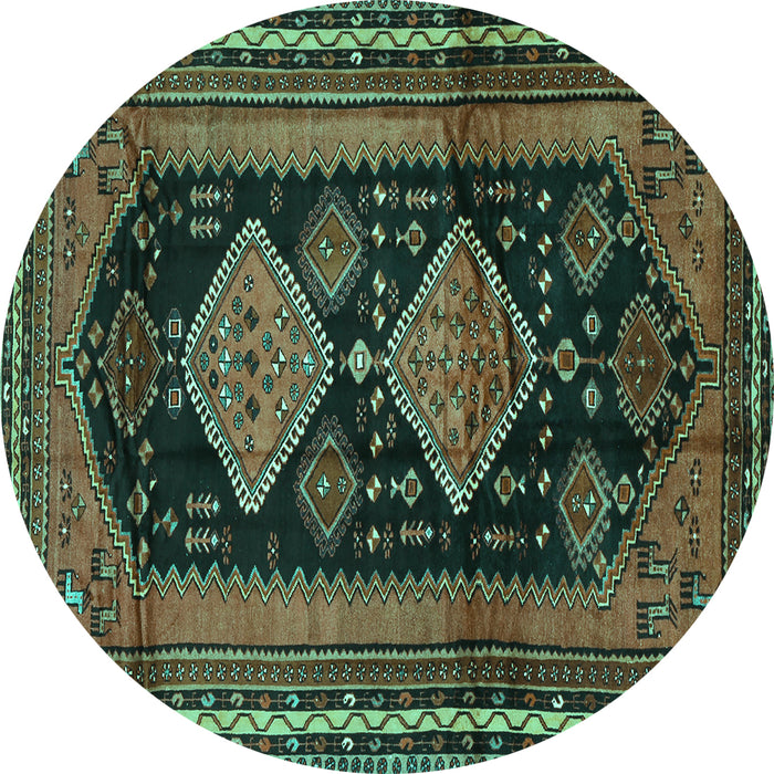 Round Machine Washable Persian Turquoise Traditional Area Rugs, wshtr2610turq