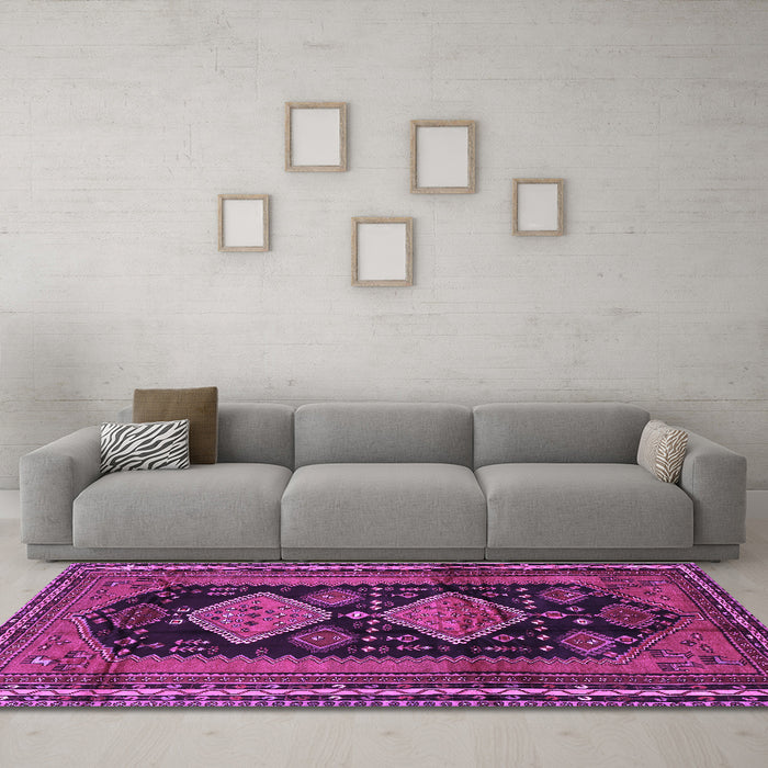 Machine Washable Persian Purple Traditional Area Rugs in a Living Room, wshtr2610pur