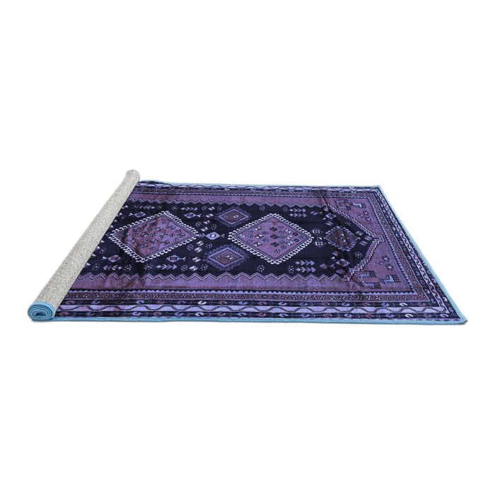 Sideview of Machine Washable Persian Blue Traditional Rug, wshtr2610blu