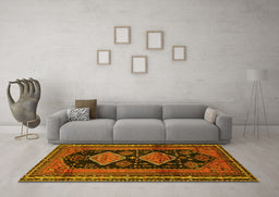 Machine Washable Persian Yellow Traditional Rug in a Living Room, wshtr2610yw