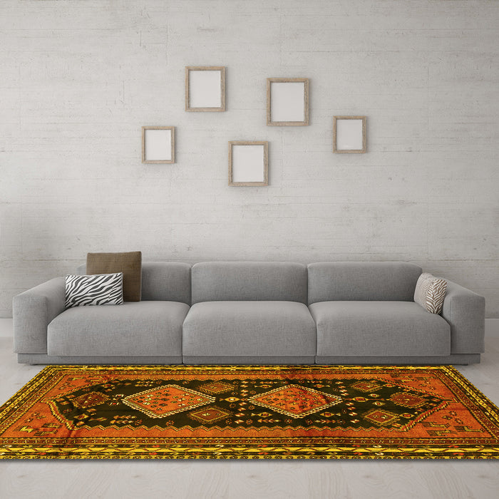 Machine Washable Persian Yellow Traditional Rug in a Living Room, wshtr2610yw