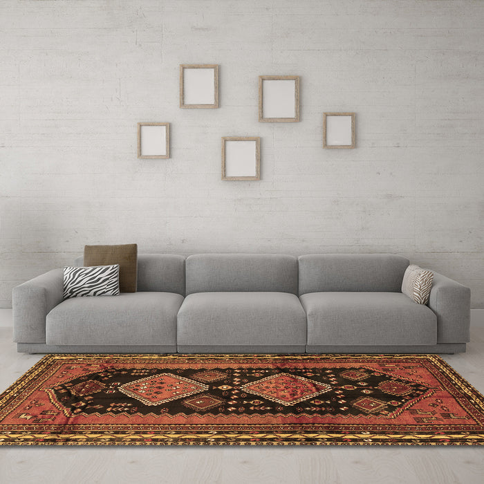 Machine Washable Persian Brown Traditional Rug in a Living Room,, wshtr2610brn