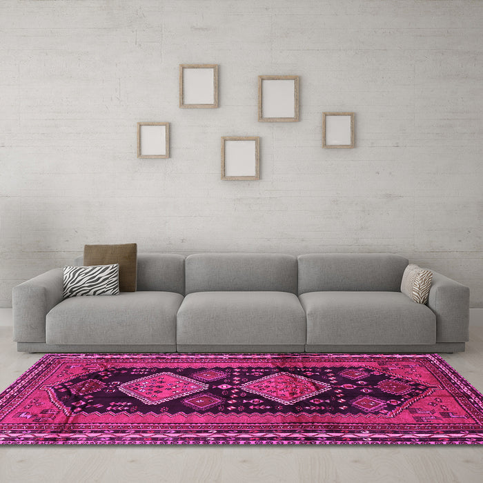 Machine Washable Persian Pink Traditional Rug in a Living Room, wshtr2610pnk