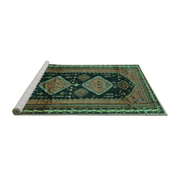 Sideview of Machine Washable Persian Turquoise Traditional Area Rugs, wshtr2610turq