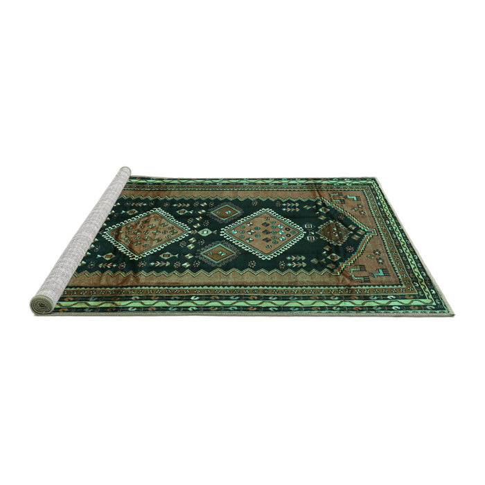 Sideview of Machine Washable Persian Turquoise Traditional Area Rugs, wshtr2610turq