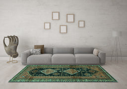 Machine Washable Persian Turquoise Traditional Area Rugs in a Living Room,, wshtr2610turq