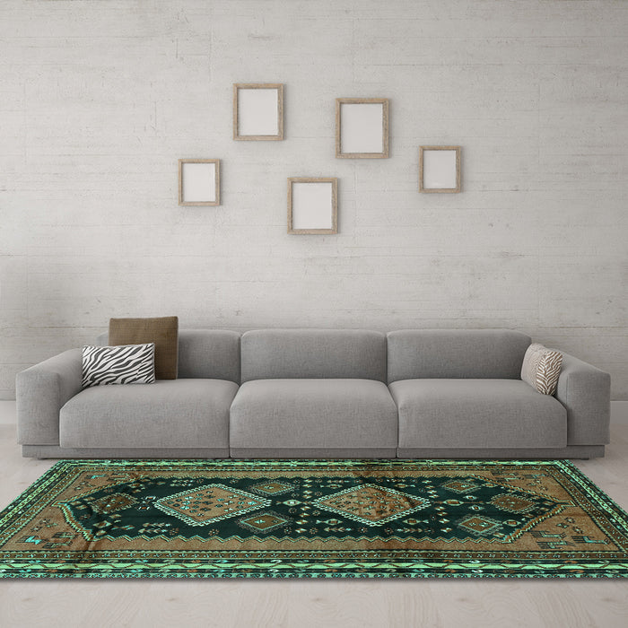 Machine Washable Persian Turquoise Traditional Area Rugs in a Living Room,, wshtr2610turq