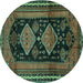 Round Persian Turquoise Traditional Rug, tr2610turq