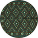 Round Southwestern Turquoise Country Rug, tr2611turq