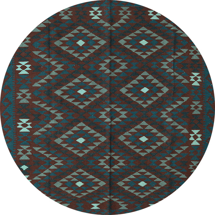 Round Machine Washable Southwestern Light Blue Country Rug, wshtr2611lblu