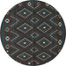 Round Machine Washable Southwestern Light Blue Country Rug, wshtr2611lblu