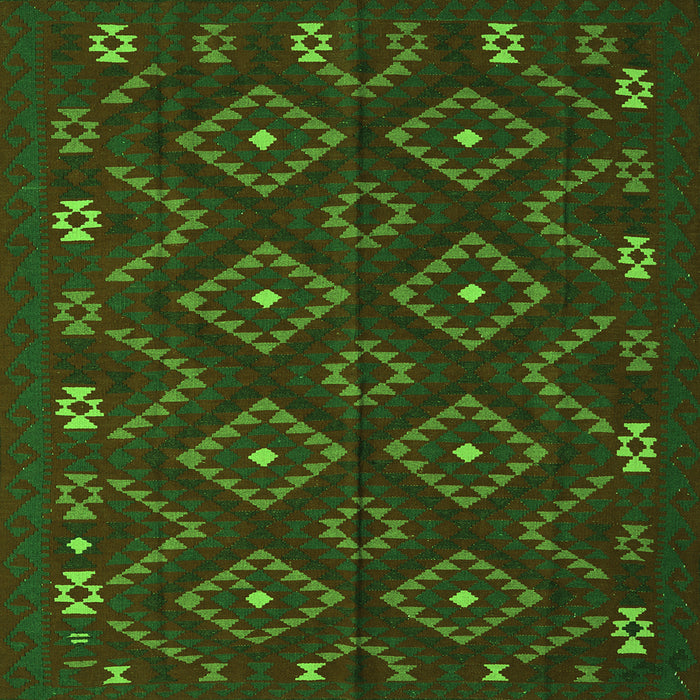 Round Machine Washable Southwestern Green Country Area Rugs, wshtr2611grn