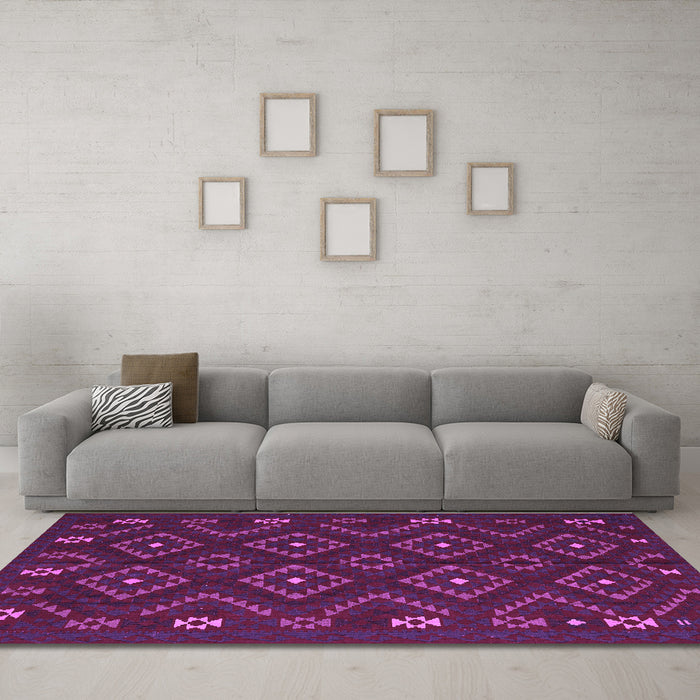 Machine Washable Southwestern Purple Country Area Rugs in a Living Room, wshtr2611pur
