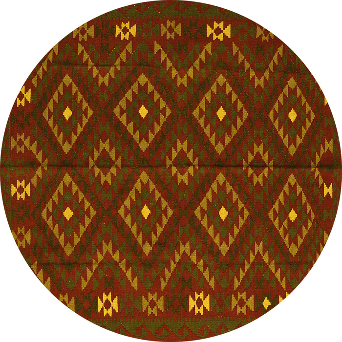 Round Southwestern Yellow Country Rug, tr2611yw